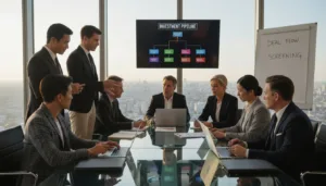 Family office team in investment strategy meeting