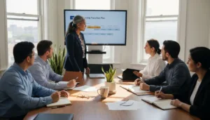 Executive leads boardroom succession planning meeting