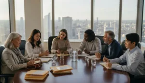 Family members meeting in office setting