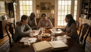 Family meeting discussing legacy planning