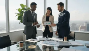 Family office team reviewing financial charts