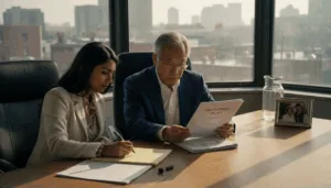 Family members review business transition plan