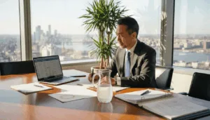 Investment meeting in family office conference room