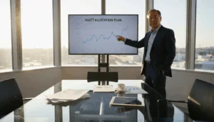 Wealth advisor reviewing asset allocation plan