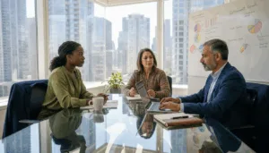 Family office team reviewing investment planning