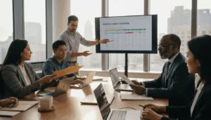 Family office team in 6th-floor meeting