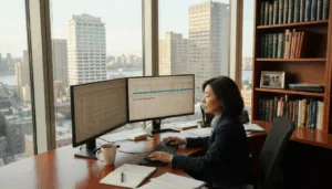 Portfolio manager at desk in family office