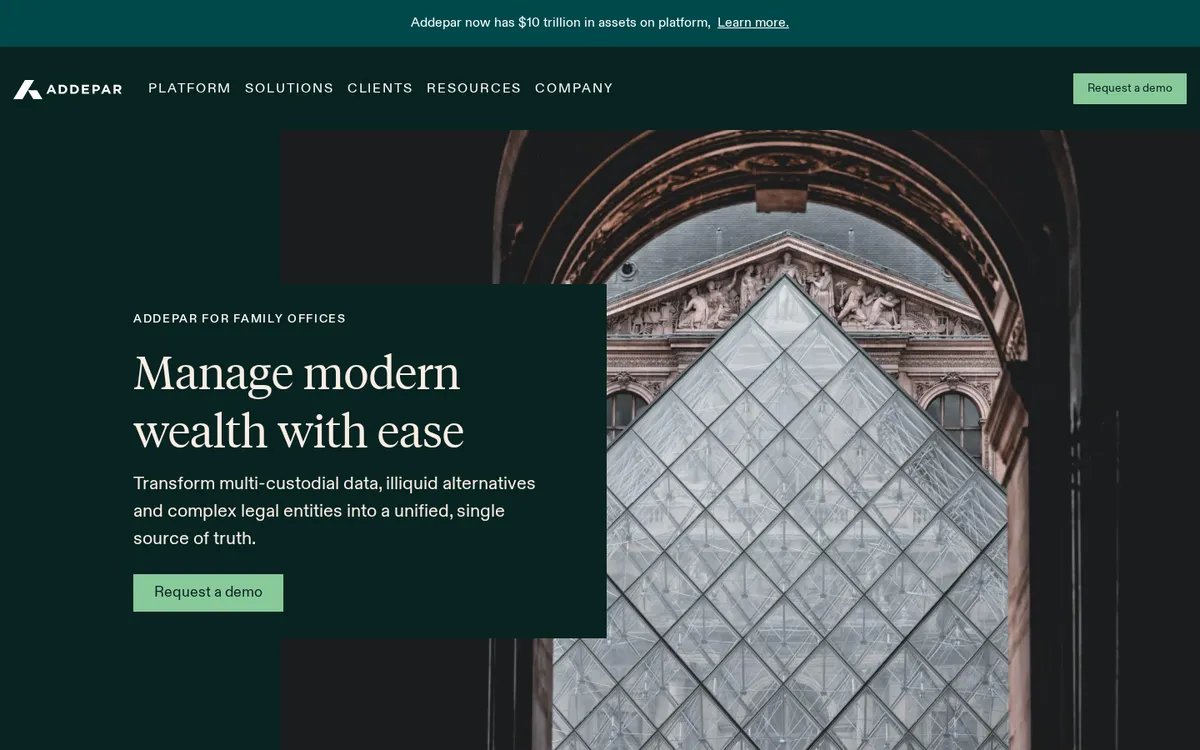 Addepar website homepage, October 2026
