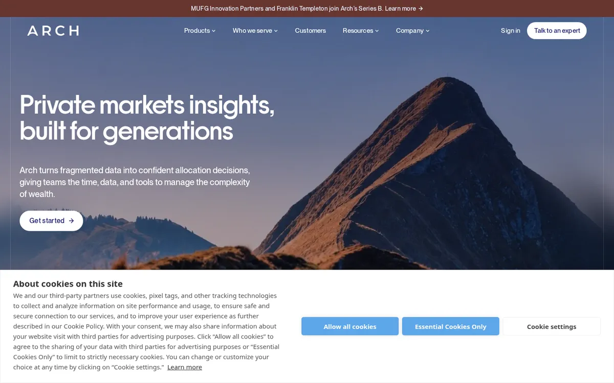 Arch website homepage, October 2026