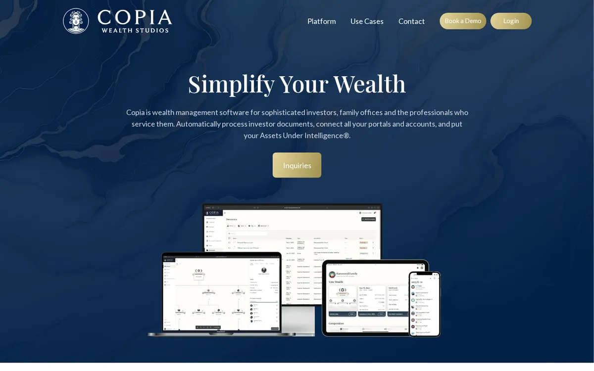 Copia Wealth Studios website homepage, October 2026