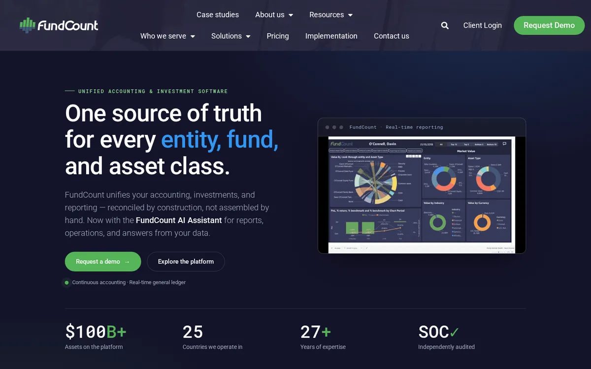 FundCount website homepage, October 2026