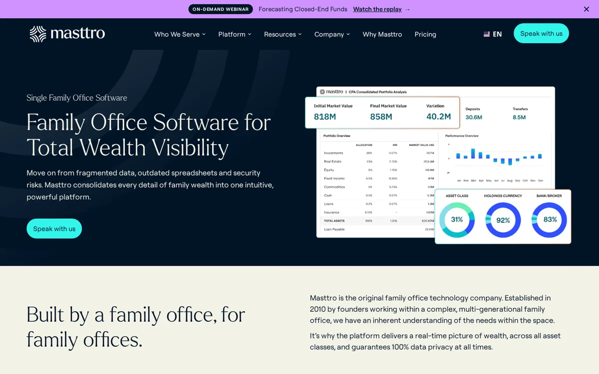 Masttro website homepage, October 2026