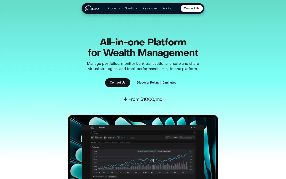 Reluna website homepage, October 2026