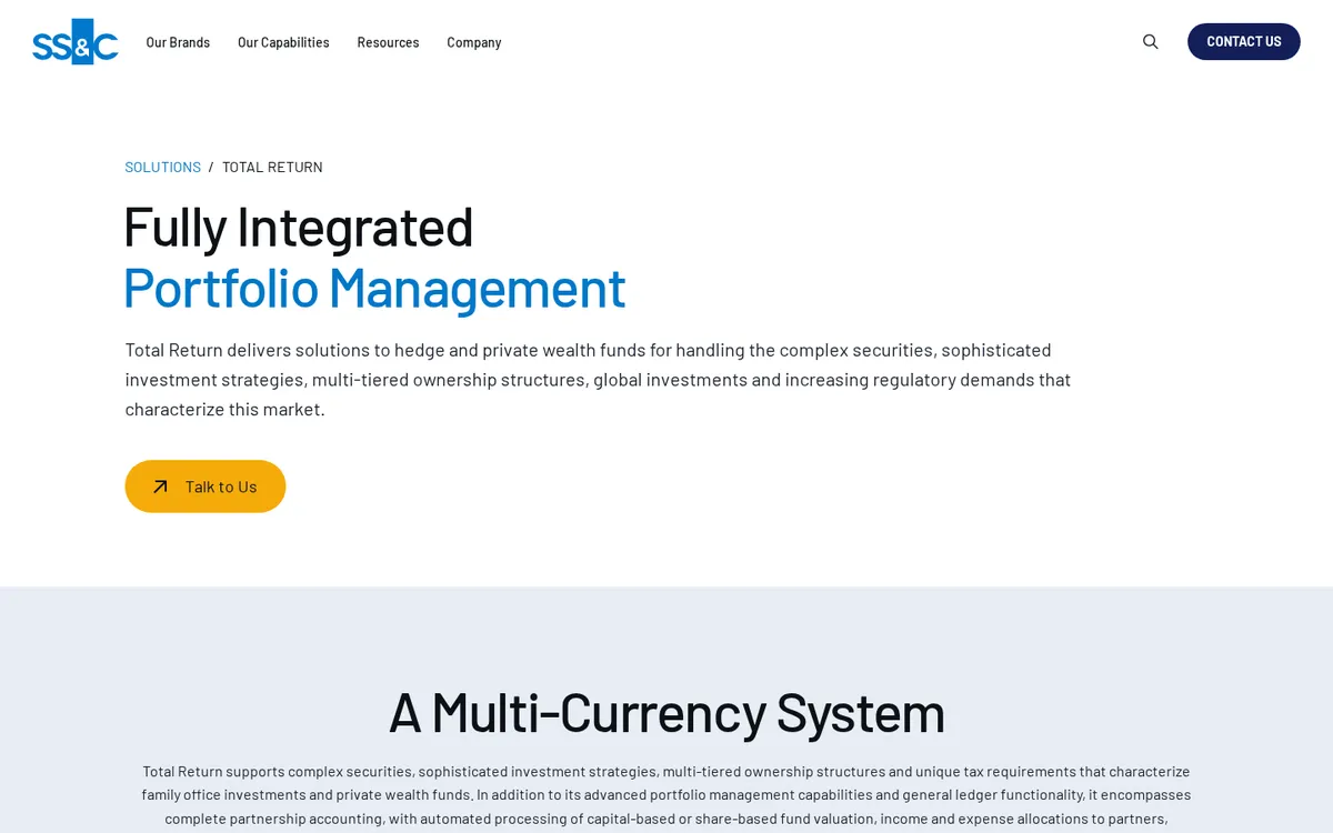 SS&C Total Return website homepage, October 2026