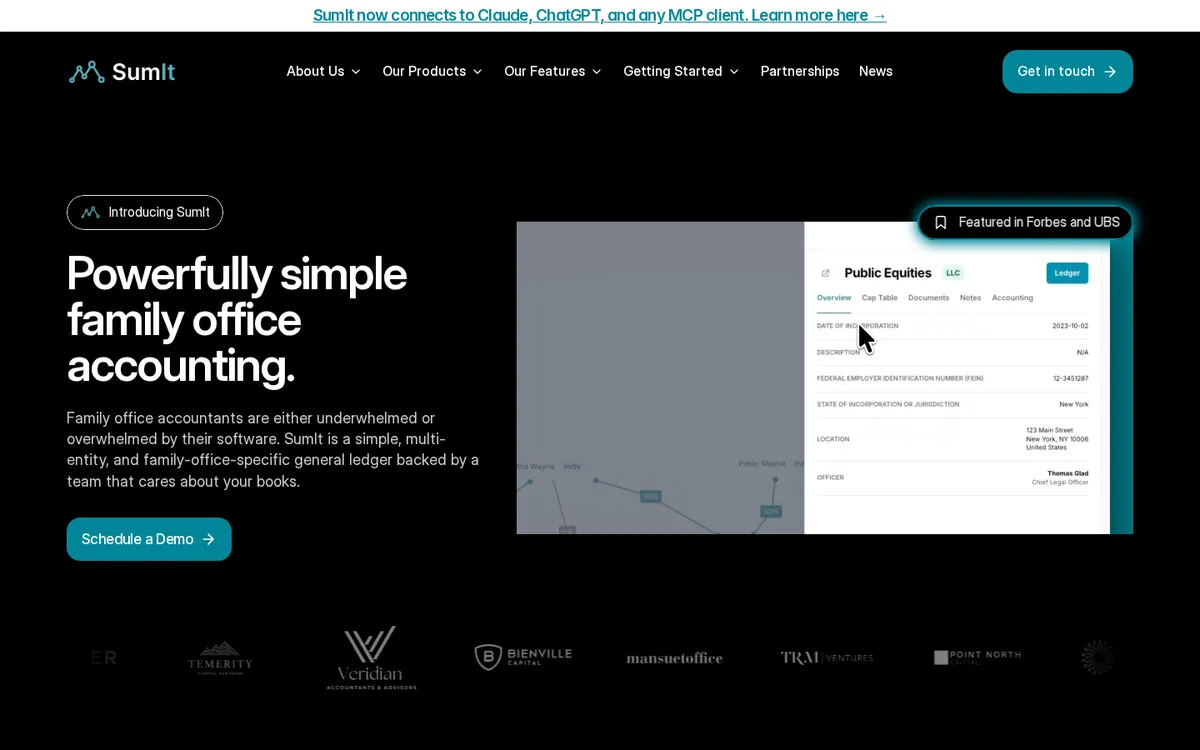 SumIt website homepage, October 2026