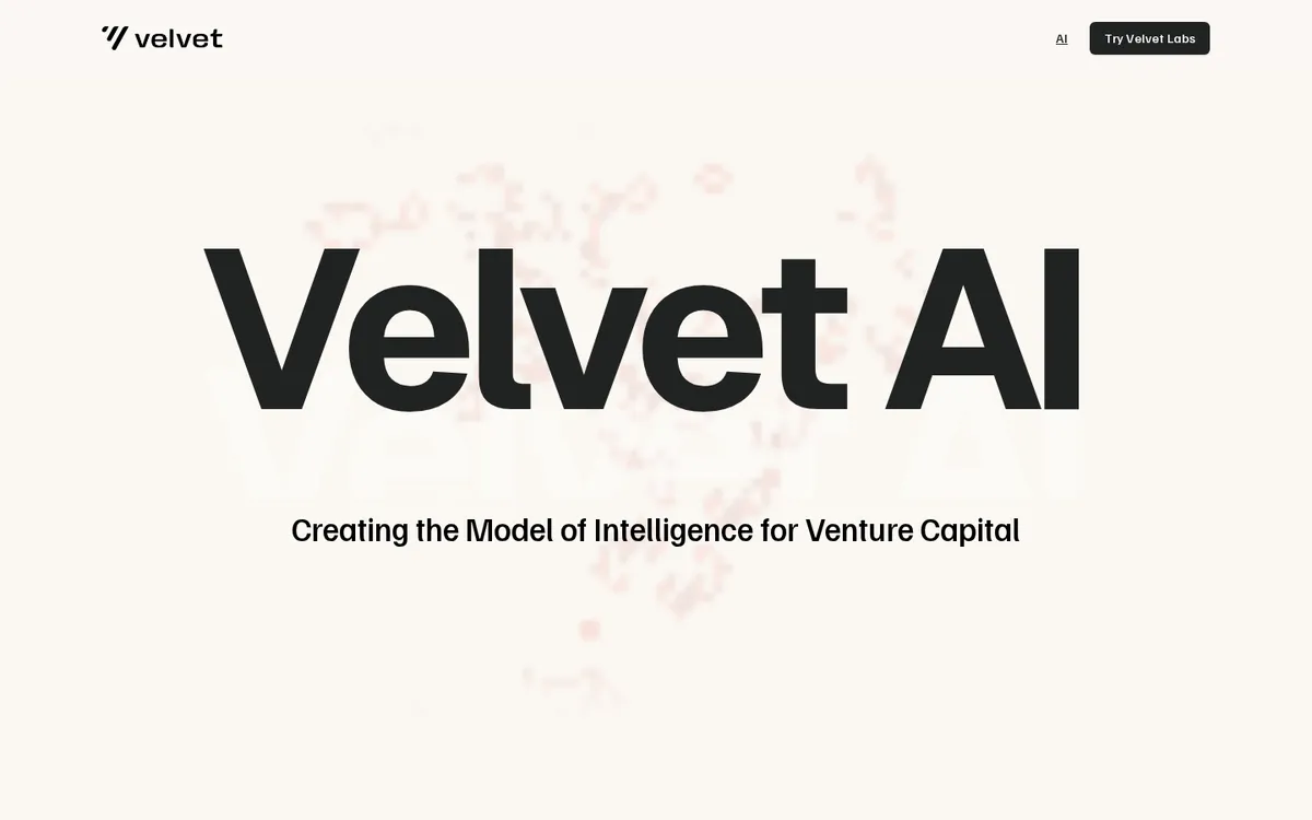 Velvet website homepage, October 2026