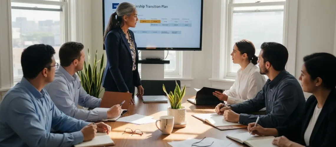 Executive leads boardroom succession planning meeting