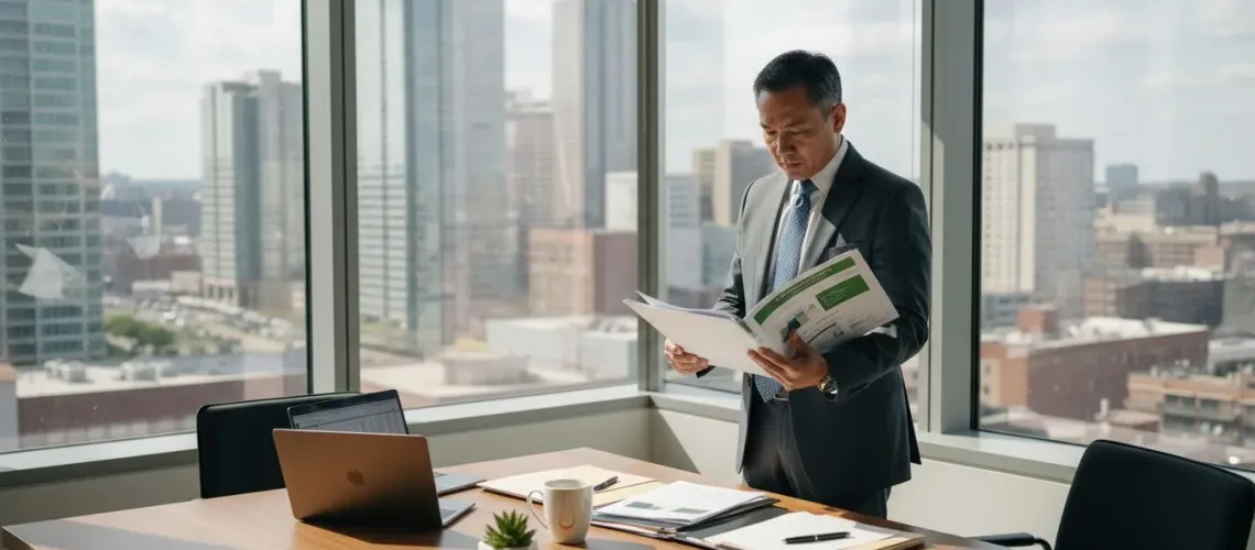 Executive reviews ESG reports in office