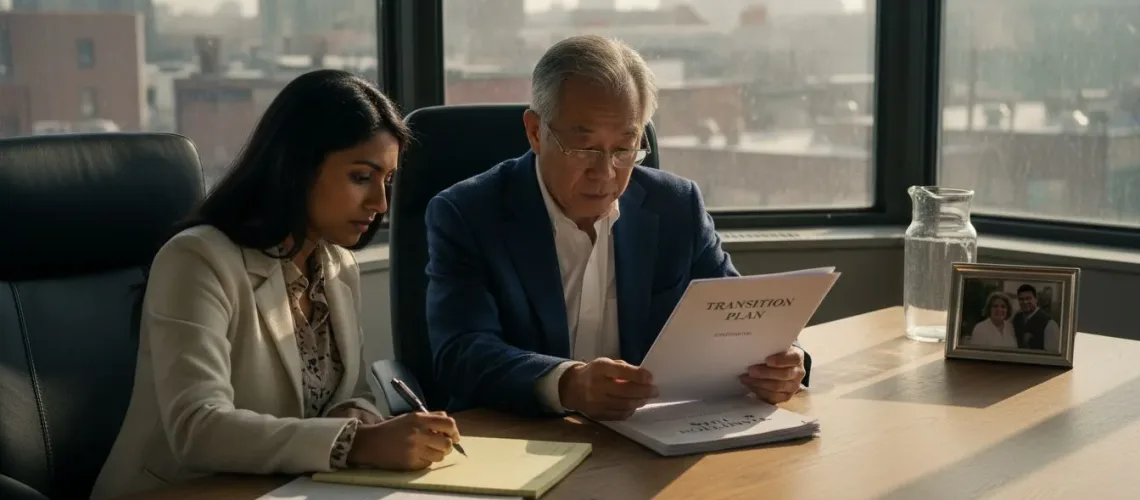 Family members review business transition plan