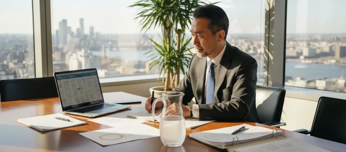 Investment meeting in family office conference room