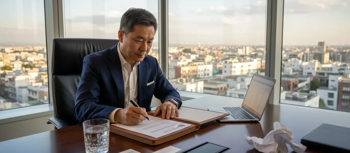 Executive signing direct investment agreement in city office