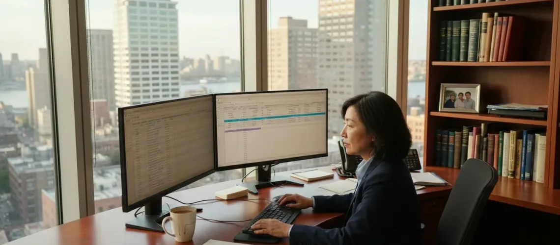 Portfolio manager at desk in family office