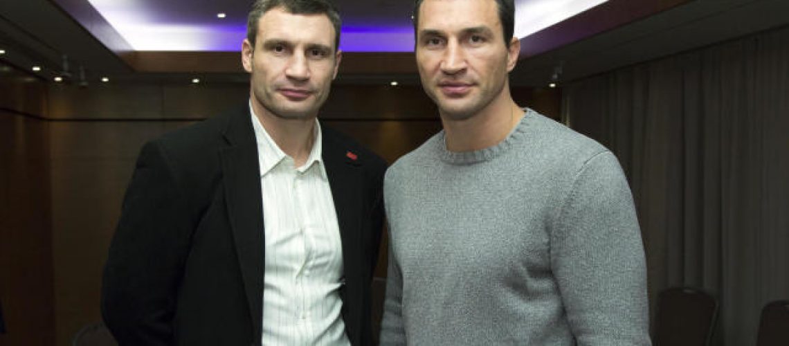 KIEV, UKRAINE - DECEMBER 05: (L-R) The brothers Vitali and Wladimir Klitschko during the 20st OSCE Foreign Ministers meeting on December 05, 2013 in Kiev, Ukraine. (Photo by Thomas Koehler/Photothek via Getty Images)